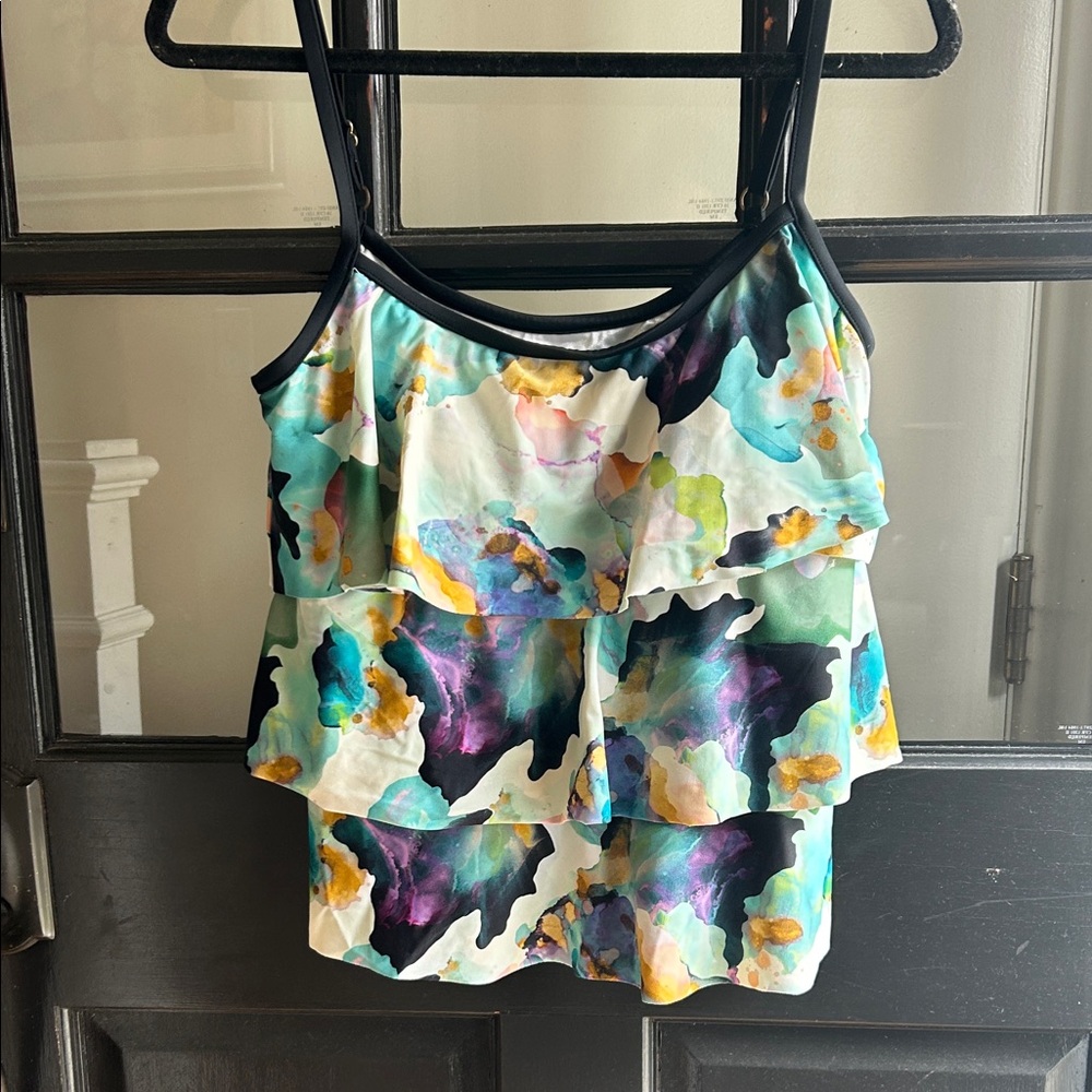 Maxine of Hollywood multi colored triple tankani top, size 12